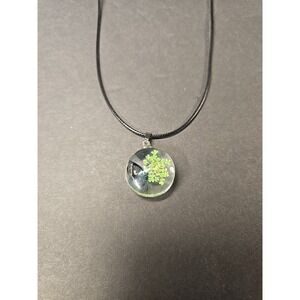 Blossom Glass Pendant‎ With Butterfly On Cord Necklace
